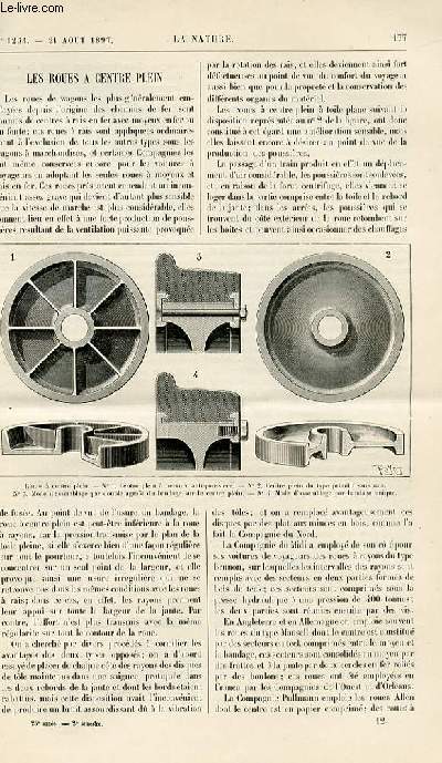 La nature n 1264 - Les roues  centre plein - fabrication du chlore et de la soude par l'lectrolyse - la lumirre du ver luisant et les rayons X - les naufrages au golfe de Beauduc - le palais de l'industrie - le moteur disel - variation annuelle