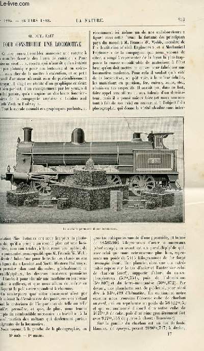 La nature n 1295 - Ce qu'il faut pour construire une locomotive avec gravure dans le texte de la matire premire d'une locomotive. Les chiens gars (contribution  la recherche du sens de la direction) par Cunisset Carnot. Les premiers artistes