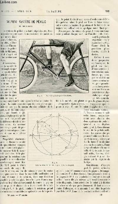 La nature n 1297 - Nouveau systme de pdale de bicyclette - les monument mglithiques - une seconde lune - la loi de l'mission - les nouvelles galeries du musum - le croiseur imprial russe 