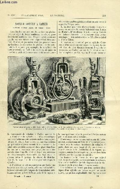 La nature n 1320 - Moteur rotatif  vapeur - le pont Alexandre III : lancement de la passerelle - une nouvelle plante - l''estomac et le phonendoscope - la suintine - la soie d'araigne - l'observatoire de Pris en 1897 - application nouvelle des aciers
