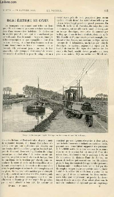 La nature n 1339 - Halage lectrique sur canaux - le pigeage du loup - la suppression des fumes - la vitesse du son - inondation du quai d'Orsay  Paris - le Siamang - la montagne de la Soufrire (Guadeloupe) - la dnaturation de l'alcool - papier