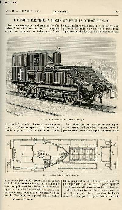 La nature n 1341 - Locomotive lectrique  grande vitesse de la Compagnie P.L.M.- les oiseaux  dents - la Grotte de Han - fonte de neige dans les Alpes - dsinfection des appartements - un coup d'oeil sur les flottes de guerre du monde