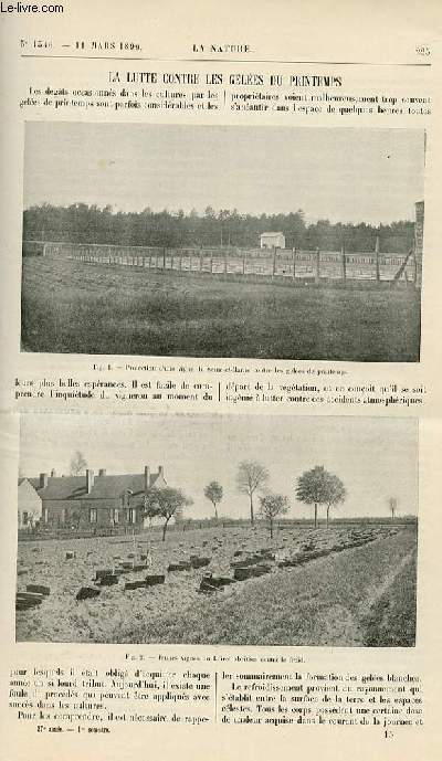 La nature n 1346 - La lutte contre les geles de printemps - les extrmes de temprature dans le monde -l'interrupteur automatique sur circuits  haute tension - les cendres pyriteuses - un nouveau rail - les canons  tir rapide - l'criture et la parole