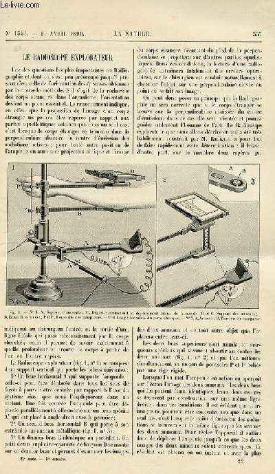 La nature n 1353 - Le radioscope explorateur. La courbe de la vie par P. de M. Les chinocactus de la Basse californie avec gravures dansle texte. L'hypermtamorphose avec Acloque. Le canon de campagne  tir rapide Nordenfelt avec gravures dans le texte