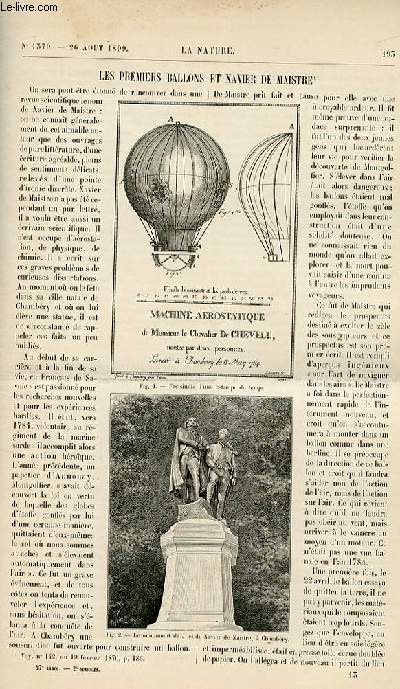 La nature n 1370 - Les premiers ballons et Xavier de Maistre - la radiation des toiles - les Bors et les mines d'or du Witwatersrand - nouvelle mthode de vitrification - les machines  gaz et le problme des fumes - le mtropolitain municipal