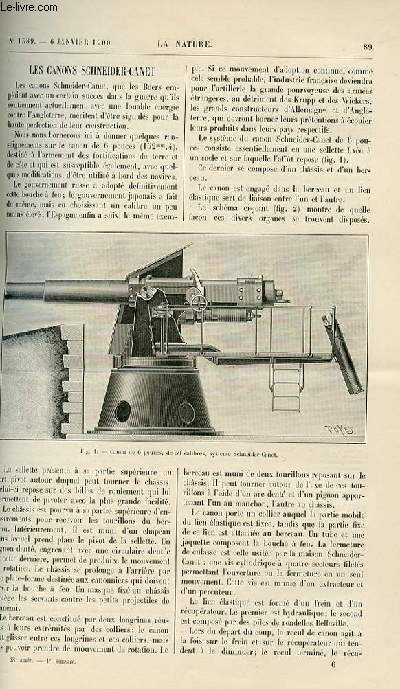 La nature n 1389 - Les canons Schneider-Canet . variations sculaires de l'inclinaison magntique dans l'antiquit par Derome. Vue d'ensemble sur l'exposition de 1900 - L'esplanade des Invalides avec plan de l'esplanade dans le texte. Le froid