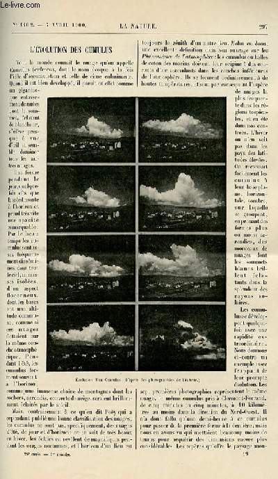 La nature n 1402 - L'volution des cumulus par Plumandon. Les noms des plantes par Brandicourt. La fabrication d'un pneumatique,suite avec gravures dans le texte. Vues d'ensemble sur l'epxosition, de 1900 - Le Trocadro avec plan dans le texte