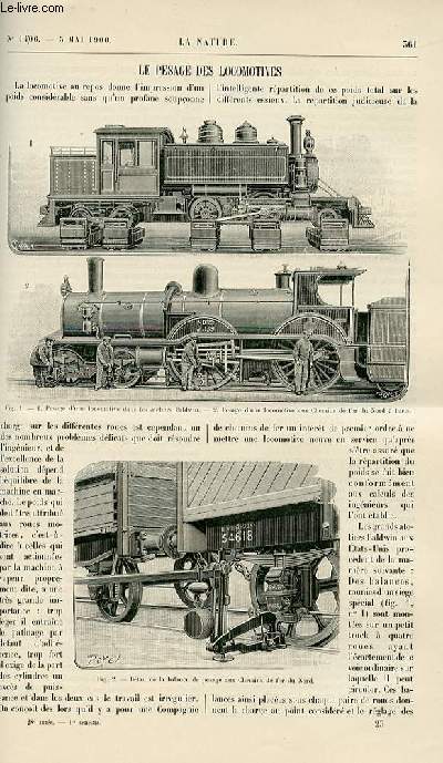 La nature n 1406 - Le pesage des locomotives. Les eaux d'alimentation publique et prive avec photos dans le texte. La tuberculose et la zomothrapie par Cartaz. Terrasses de l' 