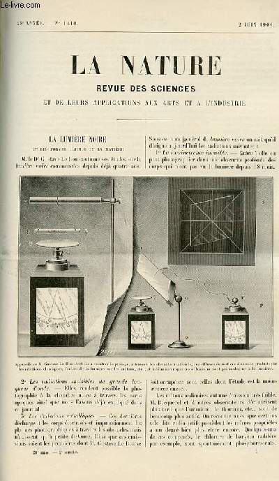 La nature n 1410 - La lumire noire et les formes ultimes de la matire avec gravures dans le texte. Culture de la vanille en serre pour la prodction des gousses avec gravures dans le texte. Postes, tlgraphes et tlphones en France - Postes