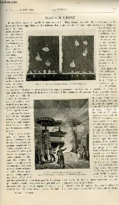 La nature n 1411 - Plaques de blindage avec gravures dans le texte. Le chemin de fer lectrique  l'exposition avec gravures dans le texte. Le monde souterrain  l'exposition avec gravures dans le texte (tombe trusque des Volumnies et le mastaba)
