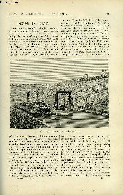 La nature n 1487 - Ascenseur pour canaux par D. Bellet - La Calvitie par Dr A . Cartaz - Le Venin des Serpents par Dr Calmette - Le Spectre et la lumire - Tramway lectrique par P de Mriel - La Persicaire du japon - Remarques sur le choix des semences