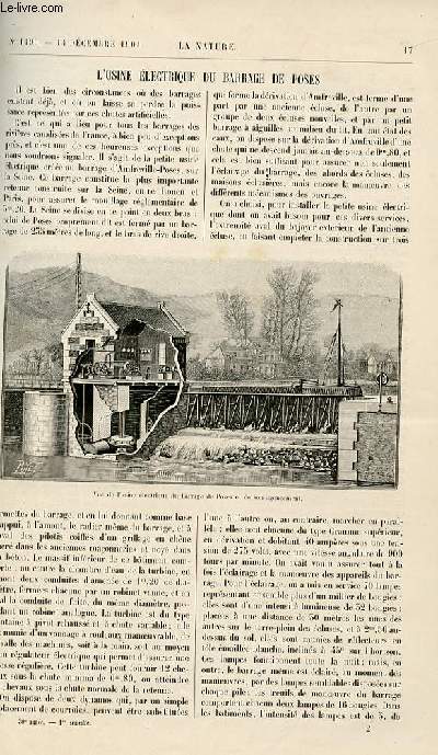 La nature n 1490 - L'usine lectrique du barrage de Poses par De Mriel. Les fausses mtorites du musum d'histoire naturelle avec gravures dans le texte. Le mtropolitain de Paris - construction de la ligne des boulevards extrieurs (section nord)