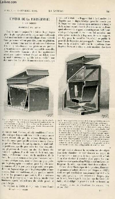 La nature n 1499 - L'avenir de la photographie  ses dbuts prophtis par Arago avec gravures dans le texte. Nouveau destructeur des crales avec gravures dans le texte. Transmission  vitesse variable avec gravures dans le texte. un lait inaltrable