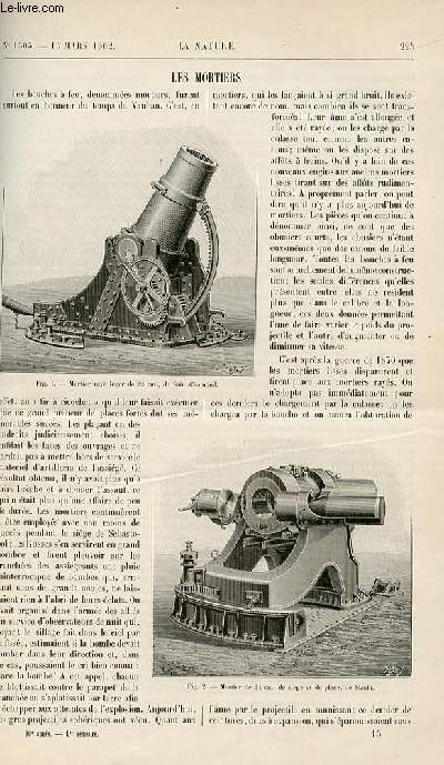 La nature n 1503 - Les mortiers avec gravures dans le texte , article par lieutenant colonel Delauney. Origines de l'art - Les gravures sur les parois des grottes prhistoriques anciennes avec dessins dans le texte. Les crustacs de nos ctes. Le phare