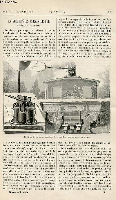 La nature n 1505 - La scurit en chemin de fer - les pluies de poussire et les glaciers - la galruque de l'orme - Wagons boers - tabac et cafier - le plus petit bacille du monde - travaux prparatoires du mtropolitain - la myopie en France