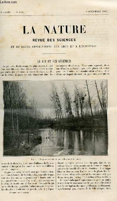 La nature n 1541 - Le Gui et ses Lgendes - Le Froid et les migrations des oiseaux - par H. Coupin - Tramways a traction mcanique par L.P. G - La Gorge de la Nesque par E. A Martel - Les Origines de l'acadmie de mdecine - Applications de L'energie