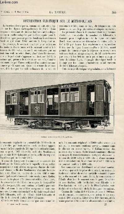 La nature n 1563 - Distribution lectrique sur le mtropolitain par R. Bonnin - La Tourbe et ses applications actuelles - Les richesses minires de la turquie par D.B - Le Labyrinthe de crte par F de Z - Le Bananier - La Traction lctrique par A.