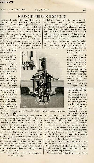 La nature n 1584 - Eclairage des voitures de chemin de fer, les plumes mtalliques, chelles  poissons et barrages, le glacier du Mont-Perdu, le concours de jouets de 1903