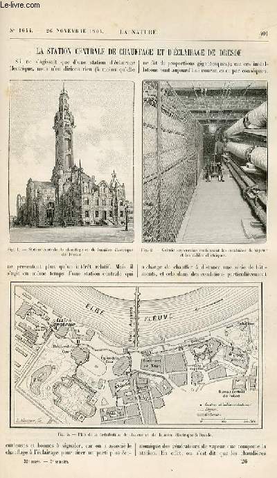 La nature n 1644 - La Station Centrale de chauffage et d'clairage de Dresde par P de M - Piton et trains de Chemin de fer - Variations du cirque lunaire platon par L. Rudaux - Poterie Tubulaire Romaine par L . Jaquot - Appareil a Eprouver