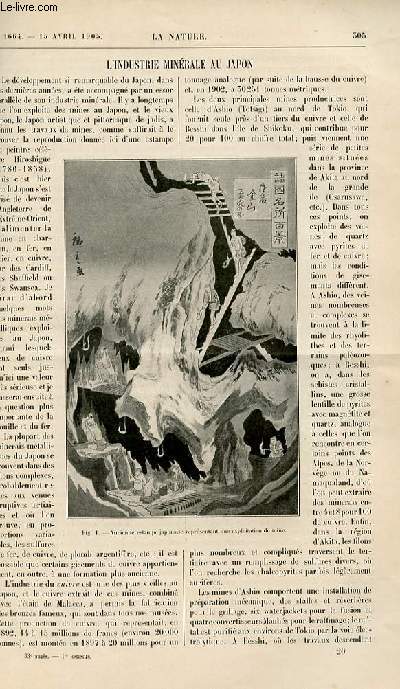 La nature n 1664 - L'industrie Minrale au Japon par P. Sallior - Les Abris en Horticulture par A. Maumen - Les Grandes Epreuves Automobiles de 1905 par Lo Robida - Un Rgulateur de roue Hydraulique par D.b - L'espagne Prhistorique par G. Marcel