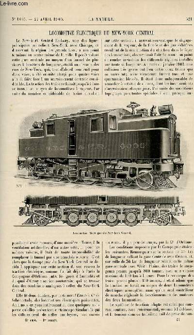 La nature n 1665 - Locomotive lctrique du new york central par R.B - Le Dossage de l'azote nitrique par A de Saporta - Les Mines de Radium de Joachimsthal par L de Launay - Les Travaux de Timgad - La culture Artificielle des plantes alpines