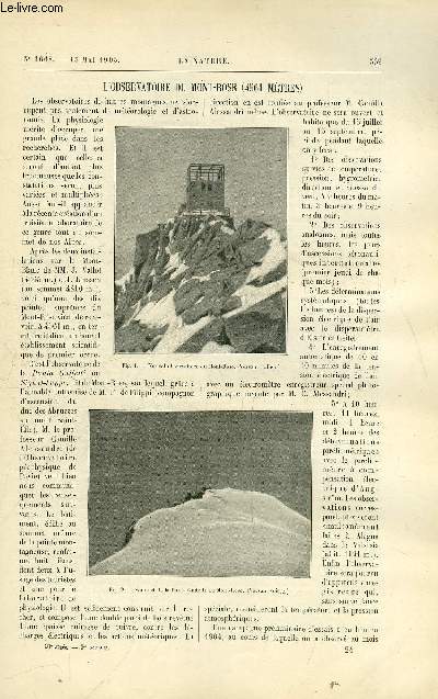 La nature n 1668 - L'observatoire du mont-rose par Dr Ouad - La Population de la chine par P.L - Le Manioc et le Tapioca par A. Gillon - La Balance Dynamomtrique - L'acide Formique par Dr A. Cartaz - Le Carat - Par Ch Ed Guillaume - La Loire Navigable