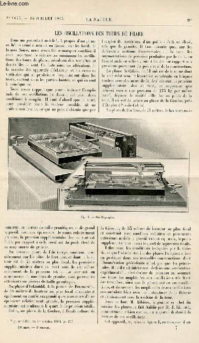 La nature n 1677 - Les Oscillascions des tours de Phare - Abaissement des Eaux de la Beauce par A.D. - La Mission de Crqui-Monfort par G. Marcel - Le Retour de la Premire Comte de tempel - Les Problmes de L'acide Carbonique par H de Varigny - Lampe
