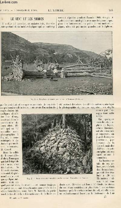 La nature n 1693 - Le Vent et les arbres par L . Rudaux - Stroscope didre a Grand champ par G. Mareschal - Proprit physique de l'argile - L'hrdit des Stigmates de ggnrescence par Dr A . cartaz - Composition de la Glatine par A. Hebert