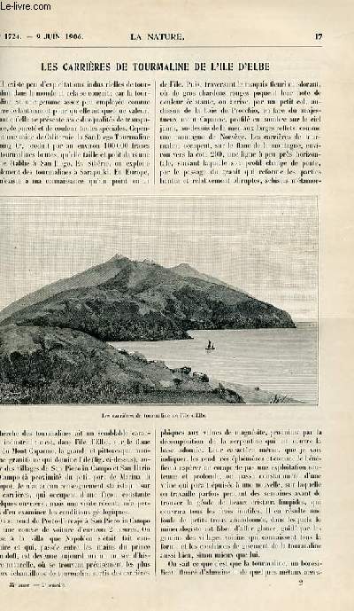 La nature n 1724 - Les Carires de tourmaline de l'ile d'elbe par L de Launay - Le tlphone de new york a san Francisco - Nouvelle mthode de respiration artificielle par L.R - Le Plus Grand Tube du monde - Photographie la nuit par G.M - La Grande Lune