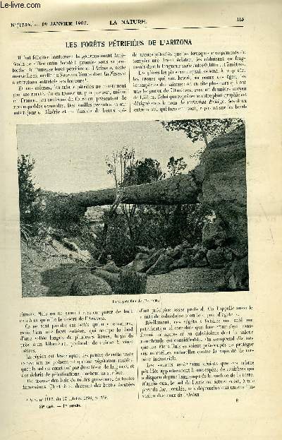 La nature n 1756 - Les forts ptrifies de l'Arizona par Durand, La non-contagiosit de la pelade par Cartaz, Effets de certains lments sur la structure et les proprits du cuivre, La suppression du mal de mer apr Gilchrist, Nouvelles grandes arches