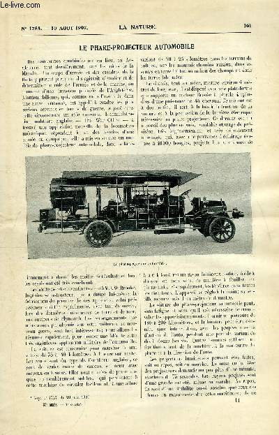 La nature n 1785 - Le phare-projecteur automobile par Darvill, Le cratre lunaire Linn par Touchet, Tlmicrophonographie par Chalmars, Les Touareg  l'Exposition Coloniale par Deniker, Les moutons unicornes du Npal par Forbin, Les aroplanes Blriot