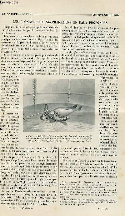 La nature n 1904 et n 1905 - Les Plonges des scaphandiers en eaux profondes - Les Limittes du microscope - Les kangourous Grimpeurs ou dendrolagues - Fabrication mcanique des bouteilles - Le Mirage Oriental Le Tlscripteur crbotani - Un chantier