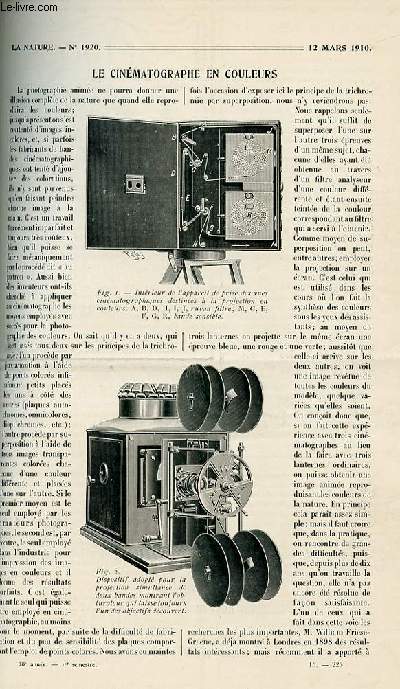 La nature n 1920 - Le cinmatographe en couleurs par Mareschal, La poste en Egypte au 3 sicle avant J.C par Hckel, La soupape  soleil de Daln par Maigre, Les animaux savent-ils compter? par Coupin, Les travaux du mtro Place de l'Opra par Fournier