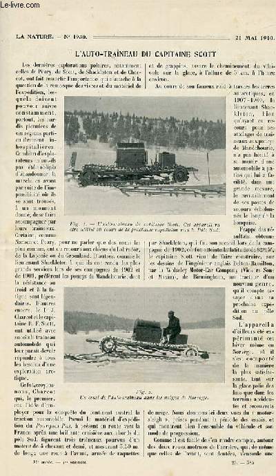 La nature n 1930 - L'auto-traneau du Capitaine Scott par Bonnaf, Les origines de l'industrie des glaces en France par Sallior, Le navire moderne et l'assaut des vagues par Jourdan, Le canal de Panama par Henry, Dsinfection des voitures de chemins