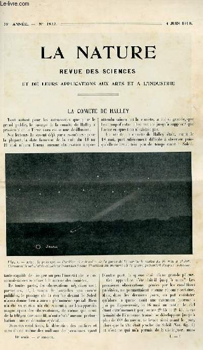 La nature n 1932 - La comte de Halley par Rudaux, Un carrousel  microscopes par Gradenwitz, La peinture chinoise au muse Guimet par Lafitte, Nouveaux projecteurs militaires automobiles par Fournier, La grenade Marten Hale par Serve, Le minerai de fer