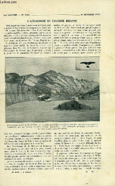 La nature n 1951 - L'arodrome en chambre brianne par A. Troller, Le scorpion se suicide-t-il?, L'industrie chimique allemande par Eugne Lemaire, La poterie dans la nigrie du sud, La tlgraphie sans fil sur ballons dirigeables par R. Villers