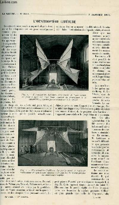 La nature n 1963 - L'ornithoptre Lefbure par Doncires, La culture littrraire et la science par Launay, La culture de la truite  Langen par Boiteux, L'industrie de la rubannerie  Saint-Etienne par Lanorville, La tlphonie automatique par Fournier