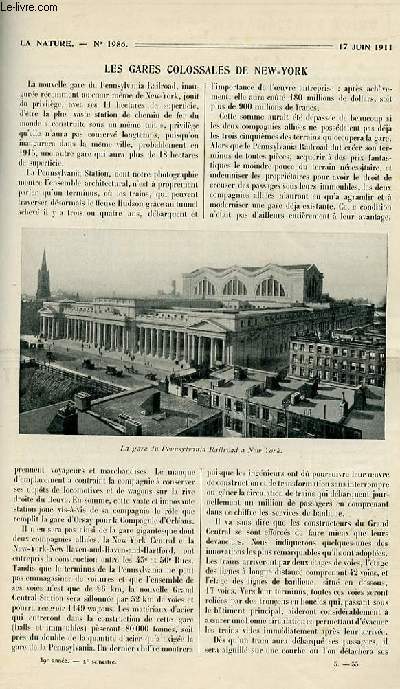 La nature n 1986 - Les gares colossales de Nexw York par Forbin, Le dveloppement actuel des applications du froid par Jacquin, Les canaux de Mars par Mascart, Une maison faite au moule  Sautpoort par Chapelle, Le jardin palontologique d'Hagenbeck