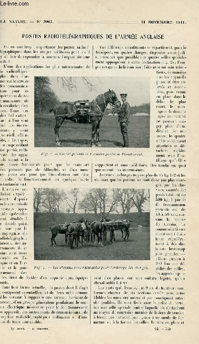 La nature n 2007 - Postes radiotlgraphiques de l'arme anglaise par Marchand, La gologie compare des corps clestes par Launay, L'observatoire populaire de Munich par Renaudot, Le Congo et l'accord franco-allemand, La transmission tlgraphique