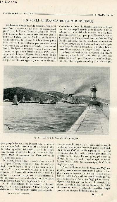 La nature n 2162 - Les ports allemands de la Mer Baltique par Bonnin, Les mines marines: rle, emploi, systme, mise en place, comment on s'en garantit par Verseau, L'industire franaise pendant les guerres de la Rvolution et de l'Empire par Chaplet