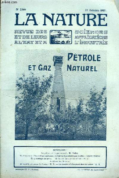 La nature n 2300 - Ptrole et gaz naturel par Volta, Un laboratoire d'hydraulique applique  Stra par Breton, L'outilage des ports, Utilisation des marrons d'Inde par H.C.