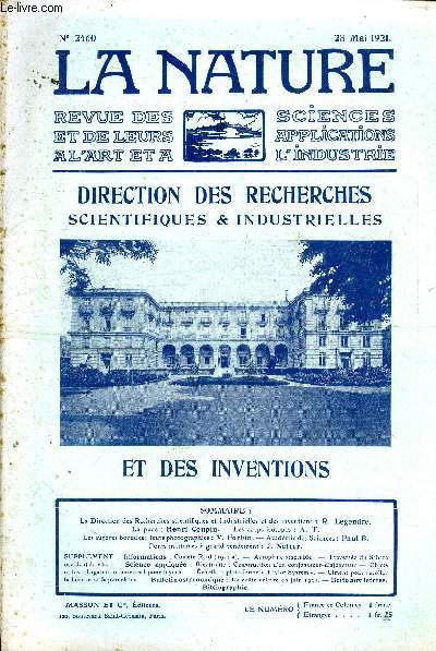 La nature n 2460 - La Direction des recherches scientifiques et industrielles et des inventions par R. Legendre, La puce par Henri Coupin, Les corps isotopes par A.T, Les aurores borales par V. Forbin, Ponts militaires  grand rendement par J. Netter.