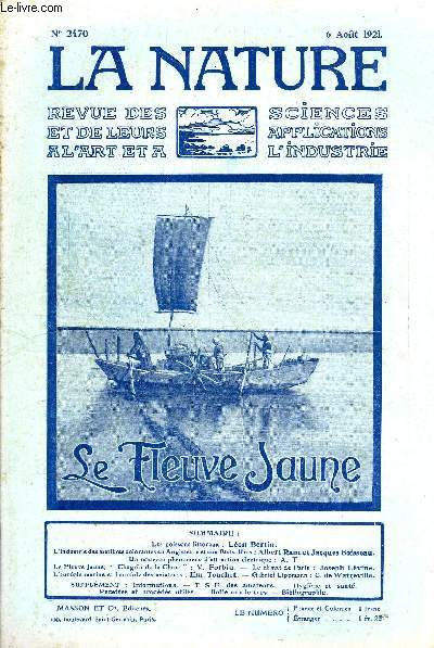 La nature n 2470 - Les poissons littoraux par Lon Bertin, L'industrie des matires colorantes en Angleterre et aux Etats-Unis par Albert Ranc et Jacques Boisseau, Un nouveau phnomne d'attraction lectrique par AT, Le fleuve Jaune par V. Forbin