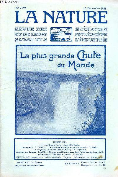 La nature n 2489 - Un nouvel homme fossile par Marcellin Boule, Les rayons X par A. Troller, Les commutateurs tlphoniques automanuels par E. Weiss, Le Congrs de l'American Chemical Society par H. Vigneron, Doser l'acide phosphorique par A.B