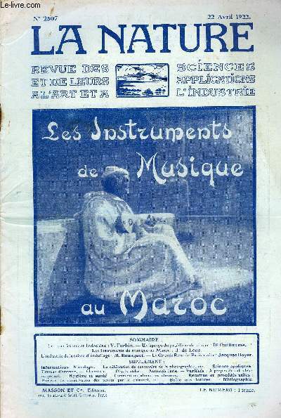 La nature n 2507 - La canne  sucre en Indochine par V. Forbin, Un aperu du problme du cancer par Dr Guillaume, Les instruments de musique au Maroc par J. De Lens, L'industrie de la caisse d'emballage par M. Bousquet, La Grande Roue de Paris a vcu