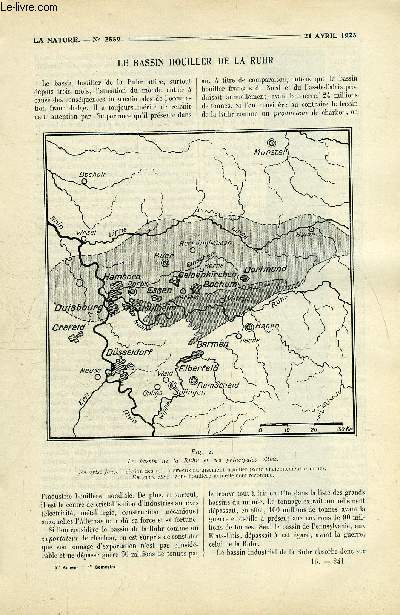 La nature n 2559 - Le bassin houiller de la Ruhr par Ph.S, La climatologie compare des annes 1921 et 1922 par Lvine, Les roses de Jricho par Gadeceau, L'Invar et l'Elinvar par Guillaume, Les maisons qui marchent par Bousquet.