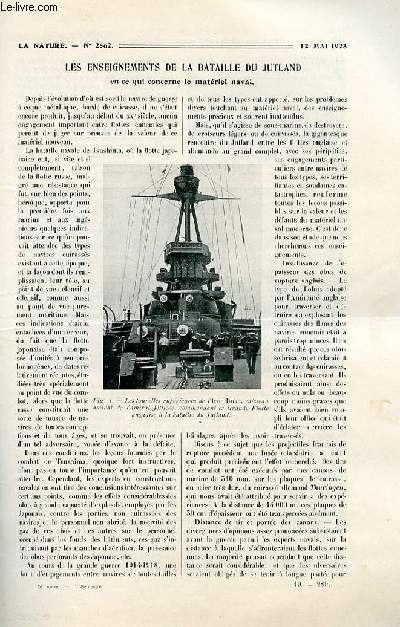 La nature n 2562 - Les enseignements de la bataille du Jutland en ce qui concerne le matriel naval par Jourdan, Les grands travaux de chemin de fer par Pawlowski, Le moteur humain par Faillie, La vision des oiseaux par Rochon-Duvigneaud.