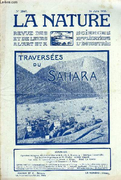 La nature n 2567 - Epuration biologique des eaux de la ville de Strasbourg par Georges Lanorville, Les doctrines linguistiques de Meillet par Albert Dauzat, Les voies de communication  travers le Sahara par Ren Le Conte, La girouette Constantin