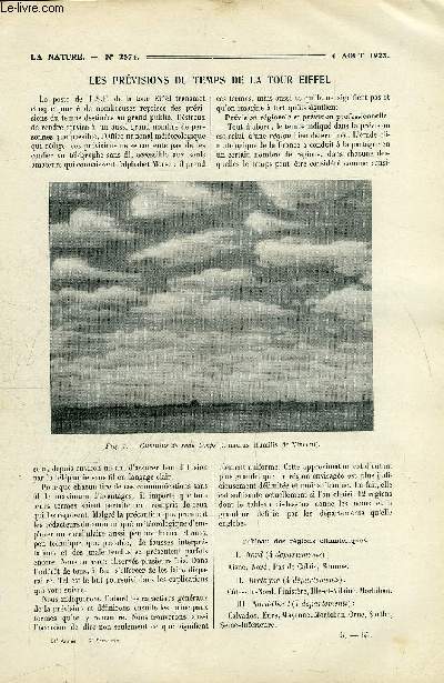 La nature n 2574 - Les prvisions du temps de la tour Eiffel par Ph. Schereschewsky, Les gemmes de Madagascar par Jacques Boyer, Le vol a voile par vent descendant par H. Liurette, Le chronomtrage lectrique des courses d'automobiles