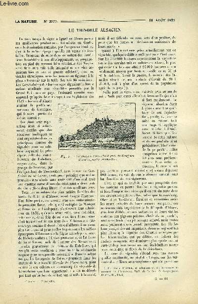 La nature n 2575 - Le vignoble alsacien par Ch. Vlain, Ressources prtolifres de l'ancien monde par F. Rigaud, La renaissance des ptes a papier en France par Jean Emile Barbier, Les ondes lectriques de courte longueur